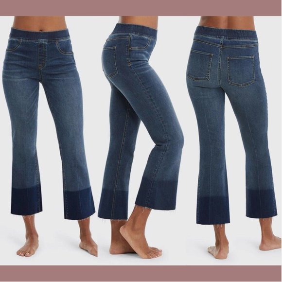 NWT $128 Spanx [ Small ] Cropped‎ Flare Fray Hem Jeans in Blue Medium Wash - Picture 14 of 14